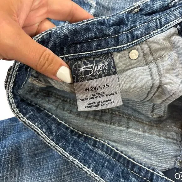 Silver Aiko Cropped Stitched Blue Jeans Women’s 28 Casual Denim Y2K Capri Pants - Picture 8 of 10